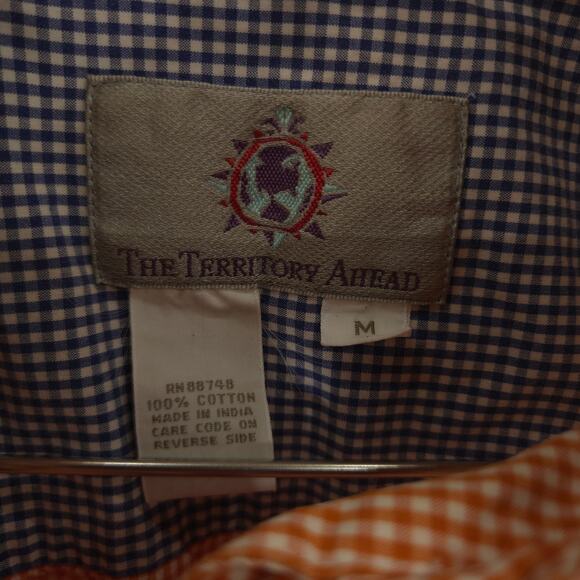 The Territory Ahead Shirt Mens M Orange Gingham Check Long Sleeve Button Down - Picture 12 of 13